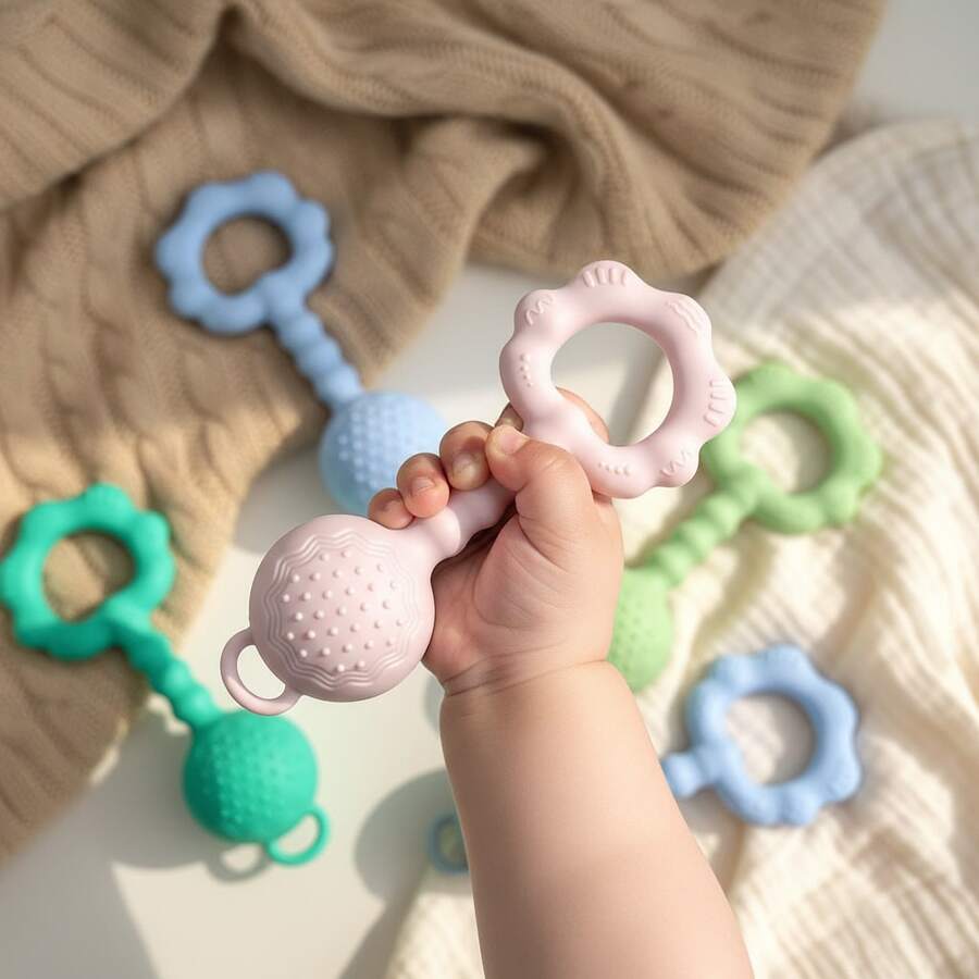 ETETOO 1pc Silicone Rattle Toy, Hand Grasp Rattle Toy, Sound Toy, Silicone Rattle Toy, Baby Toy, Suitable For Baby Silicone Rattle Toy