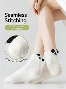 可爱小狗图案女士薄棉中筒袜，适合搭配任何鞋子，夏季款 - 彩色 - 查看 3