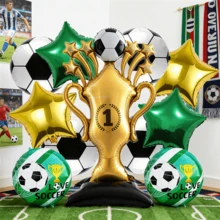 Football Themed Birthday Party Decorations Including Soccer Ball, Trophy, Star Foil Balloons, Suitable For Football Themed Party Decor - 13pcs - View 1