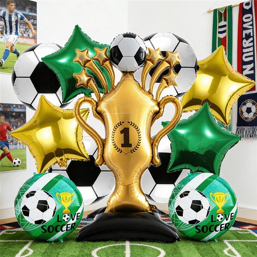 Football Themed Birthday Party Decorations Including Soccer Ball, Trophy, Star Foil Balloons, Suitable For Football Themed Party Decor - 13pcs - View 1