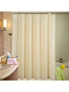 防水防霉加厚纯色布浴帘，涤纶防水浴室帘，酒店纯色隔断帘家居浴室装饰秋季装饰浴室配件返校 - 米色 - 查看 23