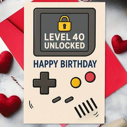 1 pieza Tarjeta de cumpleaños desbloqueada de nivel 40, adecuada para él o ella, un regalo para jugadores, deseos divertidos para un 40o cumpleaños, perfecto para amigos, colegas, hombres, mujeres y entusiastas de los juegos, celebración de un hito