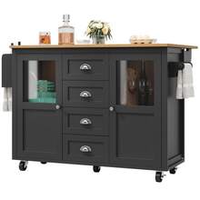 Kitchen Island Table, Cabinet, Dining Room Cabinet, Dimensions 120x73 (45) X 93 Cm, Retractable Kitchen Trolley With Wheels, Towel Rack, Seasoning Rack, Adjustable Laminate, Four Drawers With Two Doors, White/Black - Black - View 8