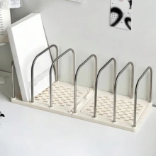 1pc/Set Adjustable Desktop Bookshelf Organizer With Non-Slip Base & Removable Dividers, Metal + Plastic Large Capacity Vertical File Holder & Modular Paper Tray For Office Desk Book Mail Document Storage, Clear Minimalist Workspace Organizer For Home Study Student Dorm Stationery Cosmetics Display, Back To School Essential Desk Setup Rack - Multicolor - View 11