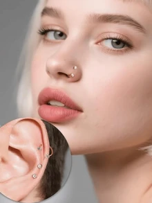 20G(0.8mm)/18G(1.0mm) Aro de nariz de herradura de 8mm con gemas roscadas internamente y soporte de bola gratis - Plateado - Ver 3