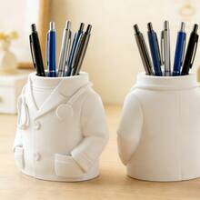 Creative Doctor's White Coat Pen Holder Desktop Storage Box, Durable PLA Plastic Pen Case, Makeup Brush Organizer, Dorm & Office Supplies - Star - View 2