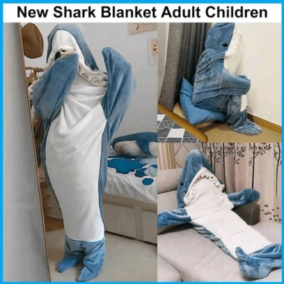 1pc Adult Shark Hooded Blanket, Shark Costume, Wearable Shark Blanket, Comfortable Shark Pajamas, Super Soft Flannel Shark Hooded Blanket, Family Shark Hooded Blanket, Wearable Shark Sleeping Bag, Gift For Women, Gift For Men, Personalized Gift