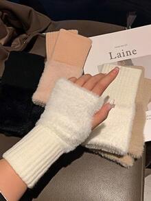 2025 New Y2K Style Women's Mink Fleece Half Finger Gloves, Soft Warm Solid Color Plush Knitted Fingerless Mittens, Fluffy Touch Screen Handguards For Autumn Winter, Cold-Resistant Arm Warmers With Long Sleeve Design, Versatile For Office Work, Student Writing, Streetwear, Parties & Outdoor Activities - 彩色 - 查看 2