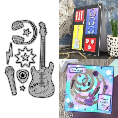 Molde de corte de metal para auriculares de guitarra, kits de elaboración de tarjetas, moldes de papel en relieve, plantillas de máquinas para scrapbooking, bolsas de almacenamiento y suministros relacionados