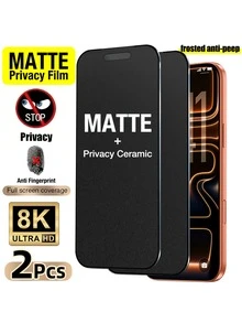 Bộ 2 miếng dán màn hình gốm mờ bảo mật riêng tư cho iPhone 17/Air/17 Pro/17 Pro Max/16 Pro Max/15 Pro Max/14 Pro Max/13, chống nhìn trộm, chống bám vân tay, bảo vệ toàn màn hình, quà tặng mùa xuân. - 2 cái - Xem 1