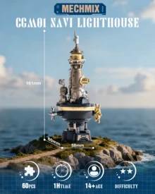 Robotime Steam Lighthouse 3D Puzzle Model Kit CGM01 – Mechanical DIY Building Set With Motorized Rotation & LED Lighting, PVC Engineering Model For Collectors & Hobbyists - Black - View 5