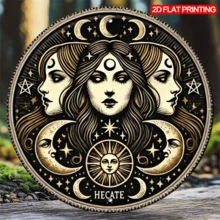 1pc 7.8 Inch Vintage Hecate Triple Moon Goddess Metal Wall Plaque, Pagan Worship Magic Foil Carving, Metal Wall Decor Suitable For Home, Porch, Cafe, Club, Farmhouse, Bar, Shop, Restaurant, Garden - 1 Set With Pre-Drilled Holes, Style As Shown In Size Image - Multicolor - View 1