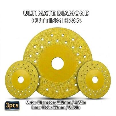 3pcs (125mm/4.92in) Ultimate Diamond Cutting Disc - Professional Grade Gold Turbo Blade For Tile, Granite, Marble | 22mm/0.86in Arbor | High Precision & Long Life