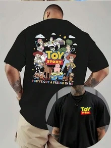 Disney Toy Story Reversible Summer T-Shirt, Distressed Finish, One-Piece Design, Pure Cotton Fabric, Comfortable And Breathable, Casual Outdoor Street Style, Crew Neck; A High-Quality Fashion Brand, Suitable For Everyday Wear, Shopping, Parties And Gatherings. It's Also Great For Everyday Wear And As A Gift. - 黑色 - 查看 1