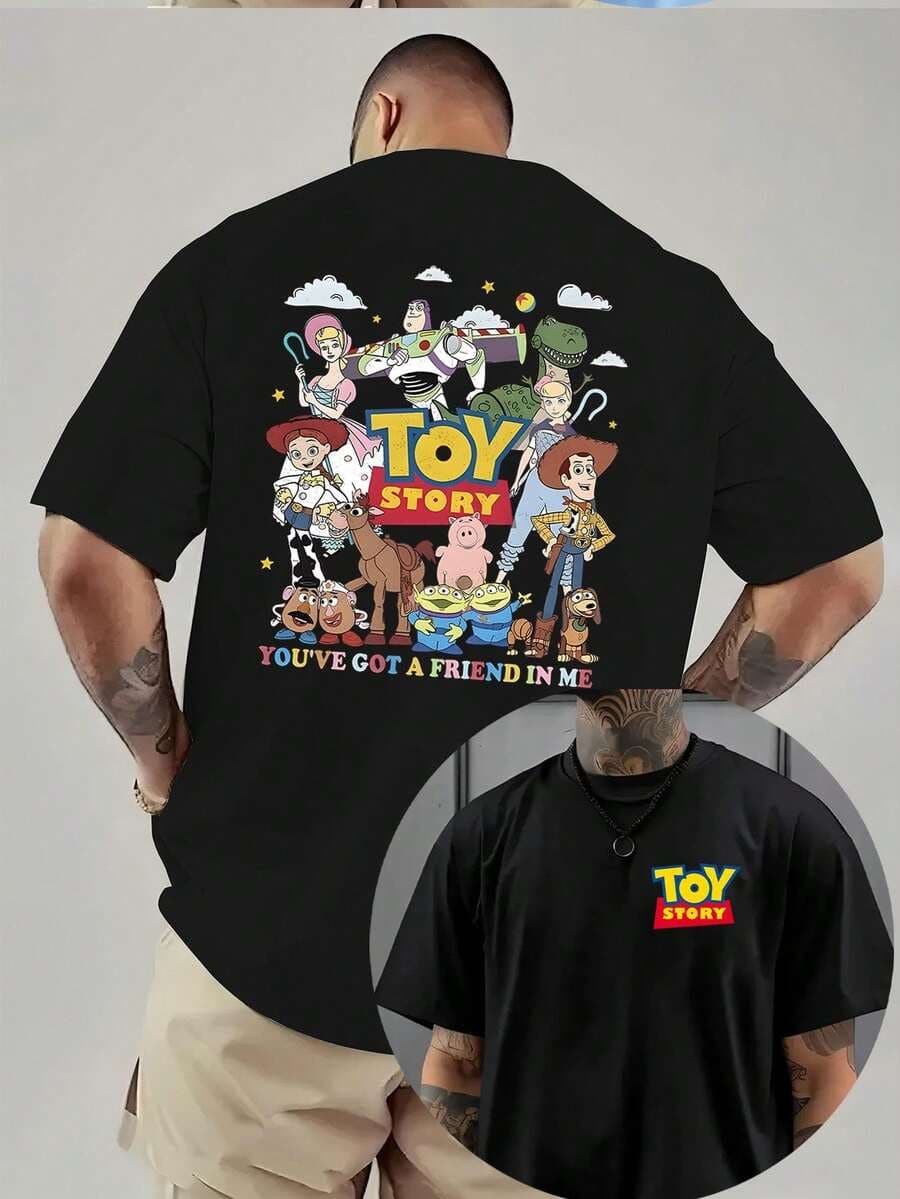 Disney Toy Story Reversible Summer T-Shirt, Distressed Finish, One-Piece Design, Pure Cotton Fabric, Comfortable And Breathable, Casual Outdoor Street Style, Crew Neck; A High-Quality Fashion Brand, Suitable For Everyday Wear, Shopping, Parties And Gatherings. It's Also Great For Everyday Wear And As A Gift. - 黑色 - 查看 1