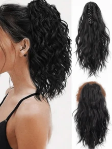 14英寸卷曲马尾发圈，14英寸爪形抽绳马尾假发，棕色混色漂白金高马尾发圈，合成纤维材质，女士时尚发夹，优雅发饰，休闲发爪，女士优雅发爪夹 - 彩色 - 查看 15