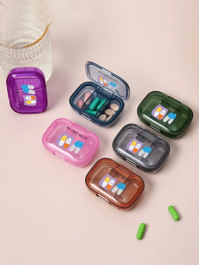 1pc Mini Portable Medication Storage Box Printed With Pill Series Letters Pattern, Minimalist Pill Organizer Medication Storage Box With 3 Compartments For Home And Travel Portable Travel Mini Pill Case Waterproof Moisture-Proof Pill Storage Container Suitable For Storing Medication Rings And Other Small Itemsl, Bathroom Storage ,Mother's Day Gift, Birthday Gifts