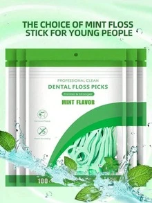 50pcs Mint Dental Floss Picks, Suitable For Daily Use - Olive Green - View 1