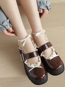 1/2 Pairs Spring/Summer Bow Lace-Up Ballet Mary Jane Flats Accessories Ankle Socks - Multicolor - View 2
