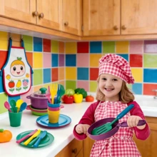 Children's Pretend Play Kitchen Set, Colorful Cooking Utensils Toy Pots, Bowls, Plates, Forks, Spoons, Knives, Realistic Cooking Role Play Game, Montessori Inspired Learning Toy, Fun Scenario Simulation Interactive Play, Leisure Entertainment Toy, Suitable For 3-12 Years Old Boys And Girls, Interactive Kitchen Toy Set, Fun Gift Choice, Birthday Gift, Random Color - Multicolor - View 7