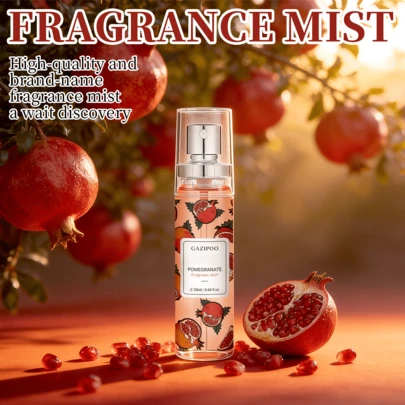 20毫升石榴香氛喷雾，不含酒精，持久留香，清新甜美的花香，适合女性使用，可用于身体和衣物，大容量，价格实惠，蕴含石榴、肉桂等香调，推荐用于日常、工作、聚会等场合，便携礼品之选。