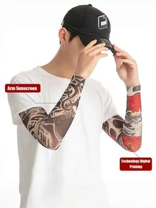 6pcs Men's New Spring/Summer Tattoo Arm Sleeve, Seamless Outdoor Cycling Sun Protection Sleeve Set - Type C - 6pcs - View 9