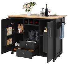 Kitchen Island Dining Table Cabinet, Dimensions 120 X 73 (45) X 92 Cm, Includes Kitchen Cabinet, Kitchen Trolley, Folding Worktop, Towel Rack, Spice Rack, Wine Rack And Adjustable Laminate, White/Black - C - View 10