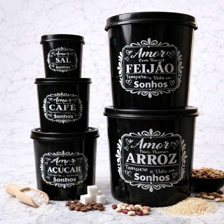 5-PIECE GROCERY SET WITH FOOD ORGANIZING JARS - Black - View 1