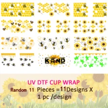 11件/套随机动物图案UV DTF杯贴防水3D转印贴纸套装，适用于马克杯、瓶子、16盎司玻璃杯DIY - 11pcs random designs - 查看 9