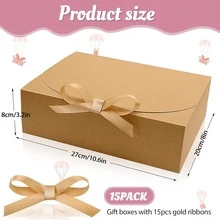 10pcs Kraft Paper Gift Boxes With Lids, Bridesmaid Proposal Boxes With Ribbons, 10.6 X 8 X 3.2 Inches (Brown) - View 2