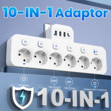 6-Outlet Surge Protector With 3 USB Ports & 1 Type-C Port, Multifunction Power Strip With On/Off Switch, Suitable For Home, Travel, Office, Company, Gaming Room, EU Plug, Black/White - EU E Type Plug(220-240V) - View 7