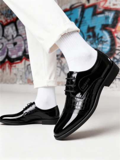 Plus Size Men's Casual Shoes, Business Formal Leather Shoes, Fashionable Lace-Up Men's Shoes, Suitable For Daily, Office And Casual Occasions