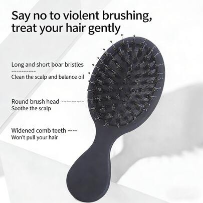 Mini Boar Bristle Scalp Massager | Portable Cushion Brush For Hair Volume & Detangling