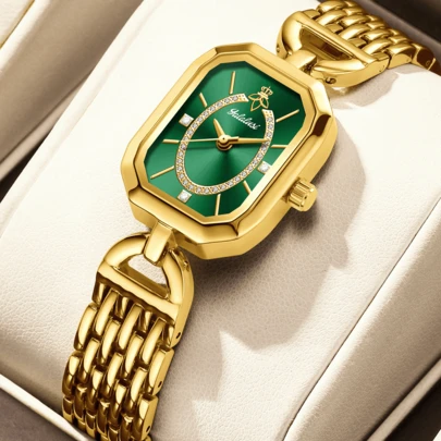 YaLaLuSi YaLaLaLuSi品牌优雅女士石英表，方形表盘，镶钻表盘，金色表壳，适合工作、日常佩戴，生日、节日礼物，送给妈妈、家人、女朋友的最佳礼物