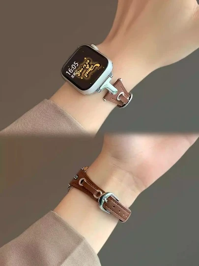 Luxury Retro Band, Synthetic Leather Strap Suitable For Apple Watch Series 1/2/3/4/5/6/7/8/9/10/SE/Ultra, Fashionable Vintage Adjustable Unisex Strap, High-End
