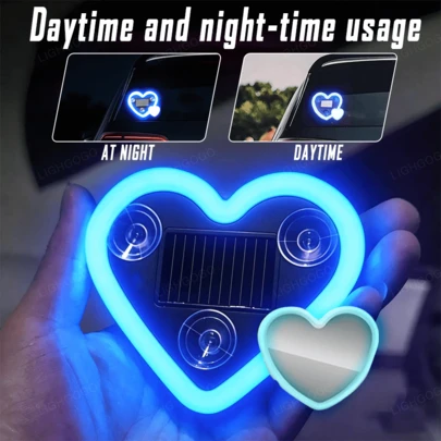 1 Unit, Car Triangular Heart-Shaped LED Light - Double Heart-Shaped Ambient Light With Built-In LED Ambient Light - Solar LED Light, 5 Variation Modes, Car Decoration