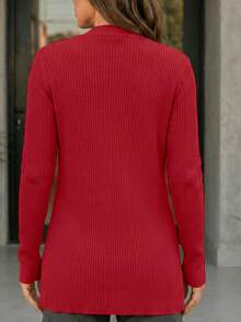 Women's Open Ribbed Cardigan, Basic, Elegant, Casual, Winter, Cold Weather, Knit Cardigan - 紅色 - 查看 5