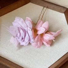 1件布艺花朵蝴蝶时尚发夹，配饰，头饰，发髻延长，发型发夹 - 粉紅色-紫色 - 查看 2