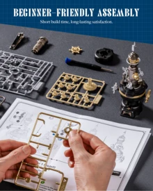 Robotime Steam Lighthouse 3D Puzzle Model Kit CGM01 – Mechanical DIY Building Set With Motorized Rotation & LED Lighting, PVC Engineering Model For Collectors & Hobbyists - Black - View 11