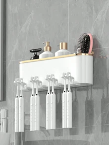 1 Set Toothbrush Holder With 2 Or 3 Or 4 Cups And Toothpaste Squeezer, Creative Bathroom Wall-Mounted Organizer For Brushing Teeth And Storage.The Color Of The Cup Is Random And May Not Match The Color In The Rendering, Which Is A Normal Phenomenon - Multicolor - View 9