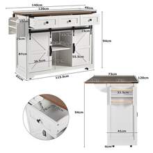 Kitchen Island Table, Dining Cart With Retractable Countertop, Kitchen Cart With Wheels, Cabinet With Two Sliding Doors And Three Drawers, Dining Cart With Wood Grain Finish, Cabinet - Light Brown - View 10