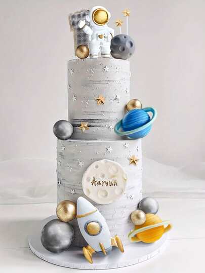 10pcs Space Themed Cake Decorations, Astronaut, Rocket, Star Cake Toppers, Suitable For Decorating Cakes, Cupcakes, Pastries And Other Party Foods, Great For Space Themed Parties
