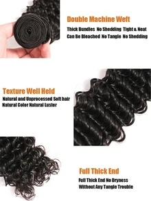 #1B 12A 真人发束 90克 14-32英寸 深波浪卷发束 未经加工的真人发深波浪卷接发 女性专用真人发束 - Natural Black - 查看 3