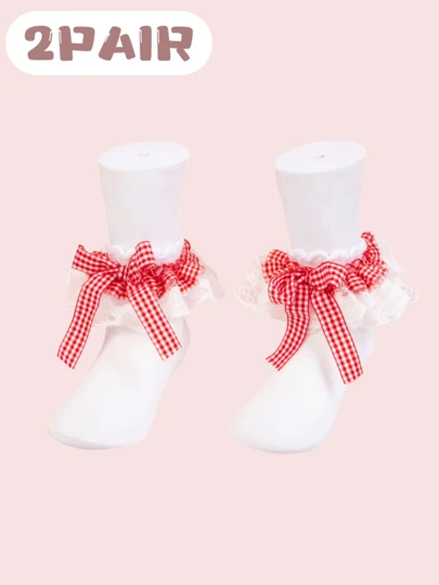 2 Pairs Colorful Lace Trim Princess Style Dance Socks For Girls