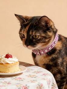 1pc Rhinestone Decorated Pet Collar, Suitable For Cats And Dogs, Can Be Worn Daily - Pink - View 4