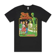 Fashionable Casual Crew Neck Printed Knit T-Shirt For Men And Womens,Don't Talk To Strangers T-Shirt Spoof Funny Tee Patterned Printed Short Sleeved Top T-Shirt - 黑色 - 查看 1