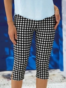 Women's High Waist Casual Elastic 3/4 Pants, Solid Color Knitted Polyester Fabric, Suitable For Spring, Summer And Autumn Vacation - Multicolor - View 2