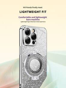 Sparkle Gradient Electroplated Shockproof Magnetic Stand Ring Holder Phone Case Compatible With IPhone 17/16/15/14/13/12/11/XS MAX/XR/8/7/6,,Galaxy S26/S25/S24/S23/A07/A17/A27/A26/A37/A36/A57/A56/A73,Galaxy Note , Note, 9/12/13C/14C/15C/A3/A5, Honor MOTO RENO - Silver - View 4