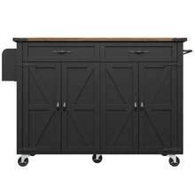 Kitchen Island Table, Dining Cart With Pull-Out Countertop, Cabinet, Kitchen Cart, Kitchen Island Table Cart, Four-Door, Two-Drawer Dining Cart, Dining Cart With Wood Finish, Black - B - View 4
