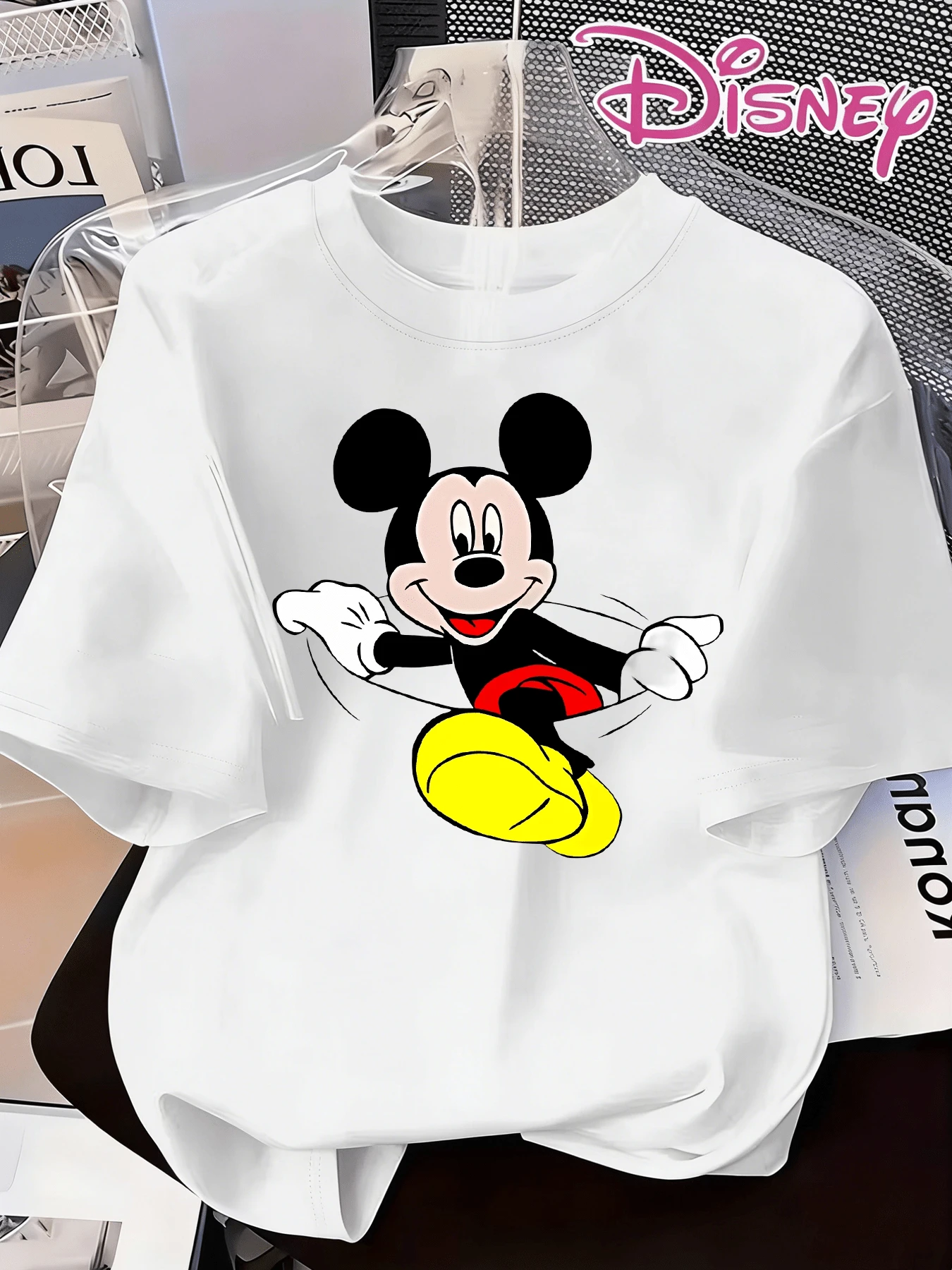 Authentic Disney Mickey And Minnie Mouse Cartoon Print Short-Sleeved T-Shirt For Women, Summer New Style, Casual And Fashionable Printed T-Shirt. - 白色 - 查看 1